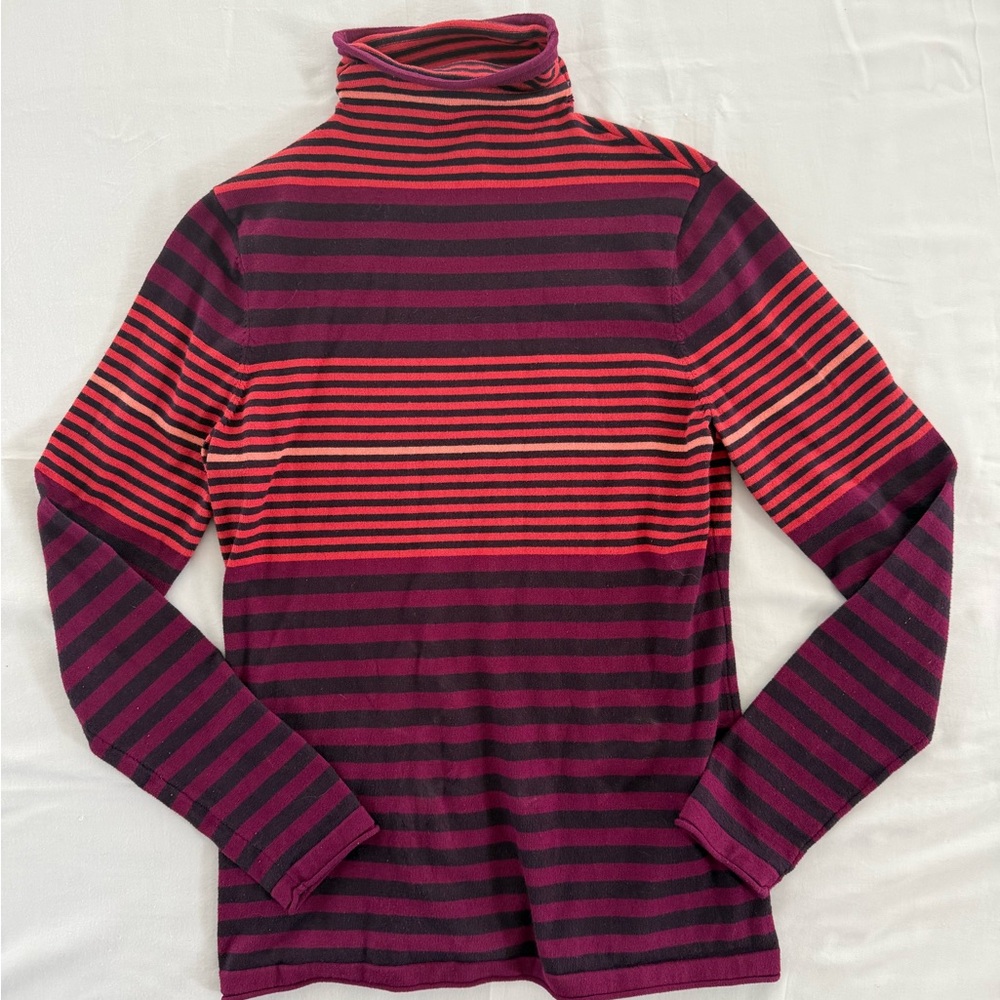 Duluth Trading Co. Turtleneck Sweater Top Women's Size Medium Coolmax Striped